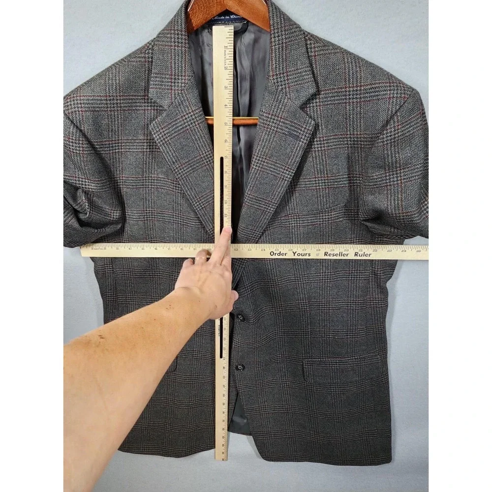 Roundtree & Yorke‎ Blazer Mens 48 Long Gray Glen Plaid Wool Two Button Notch